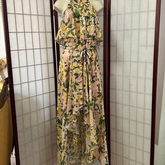 NWOT ELIZA J FLORAL PRINT CHIFFON HIGH LOW DETAILS DRESS SIZE 6 - Picture 2 of 6